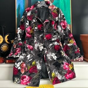 Vintage Y2K Vibrant Floral Corduroy Trench Coat Size 40